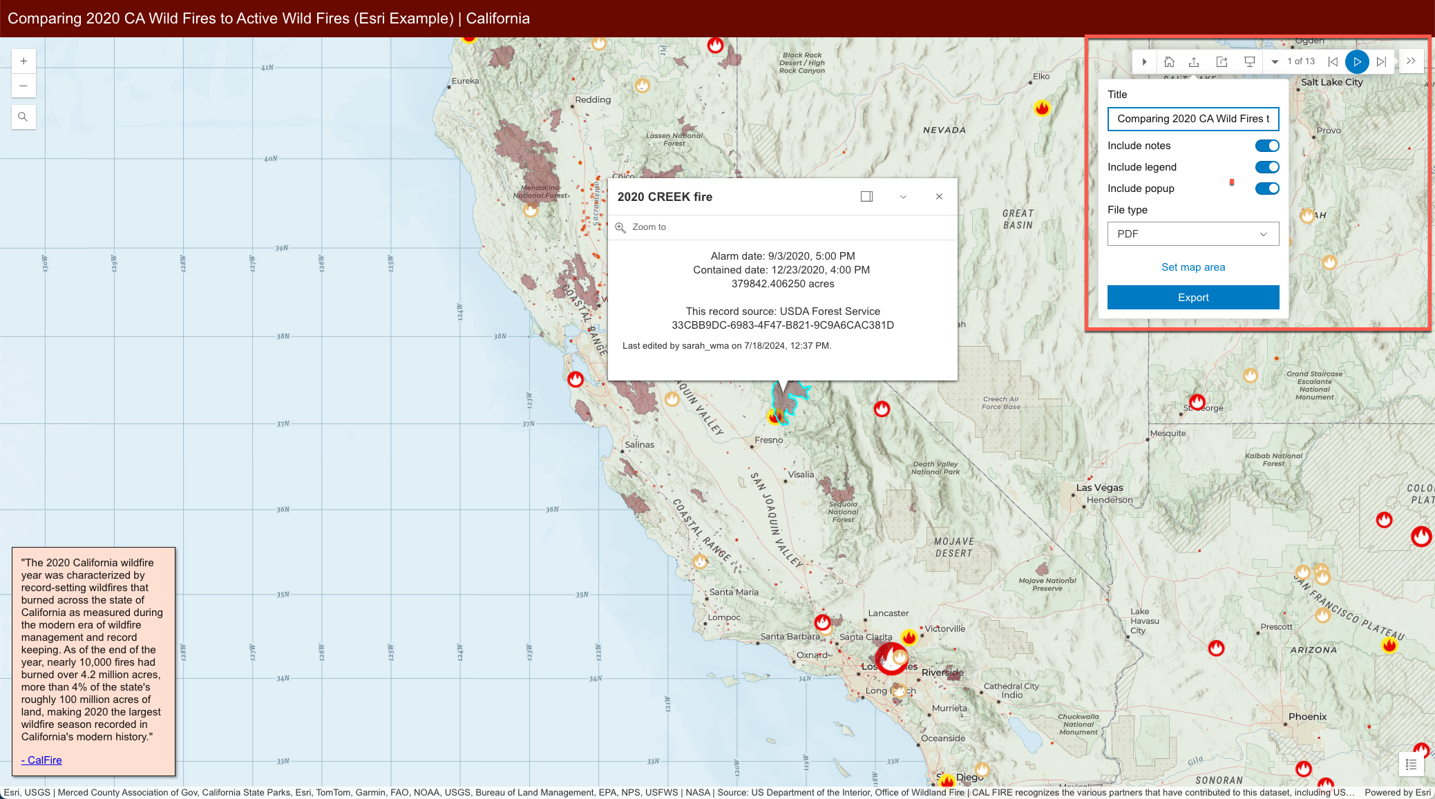 Exhibit app with export tool open