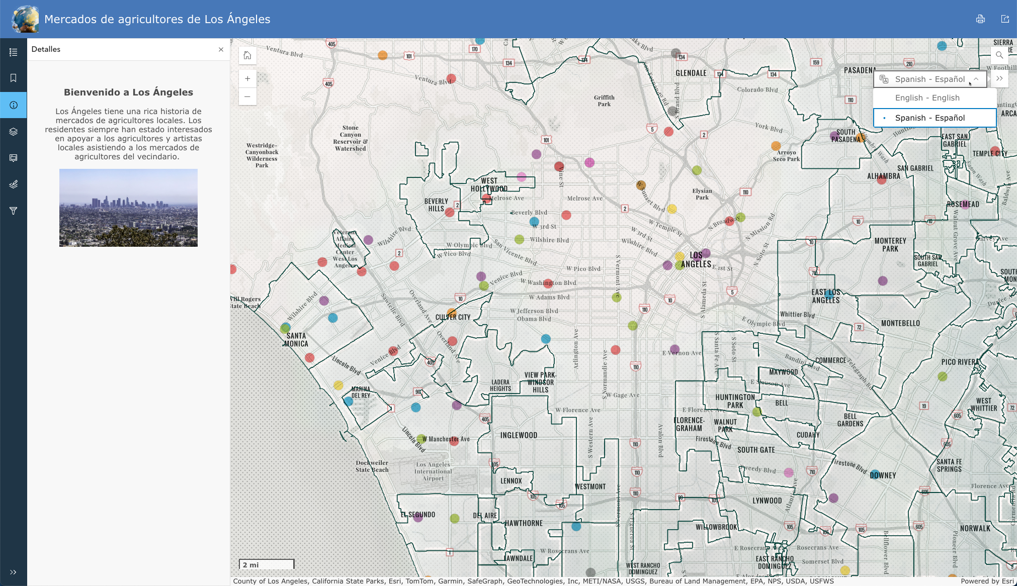 Sidebar sample app with language switcher tool open