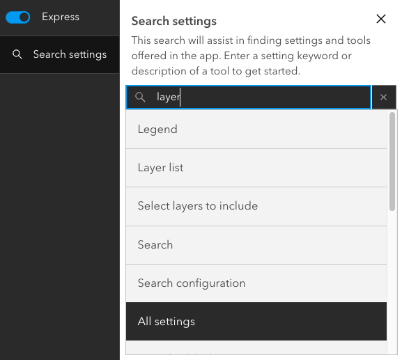 search settings in app configuration example