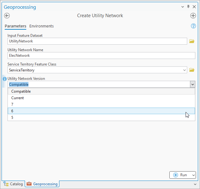 Utility Network Version parameter on the Create Utility Network tool.