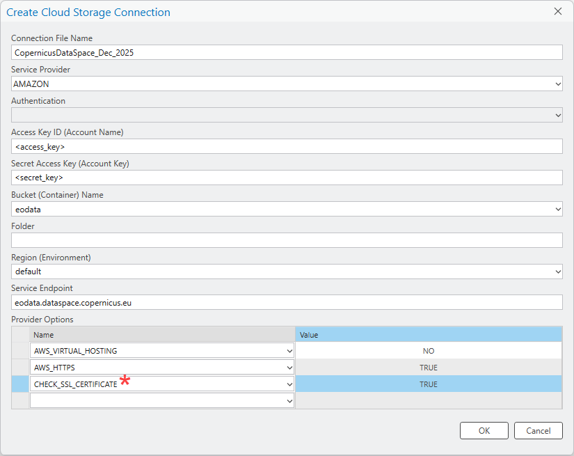 Settings to configure your cloud storage connection