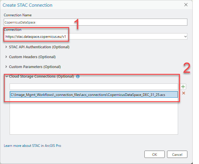 Create STAC Connection settings