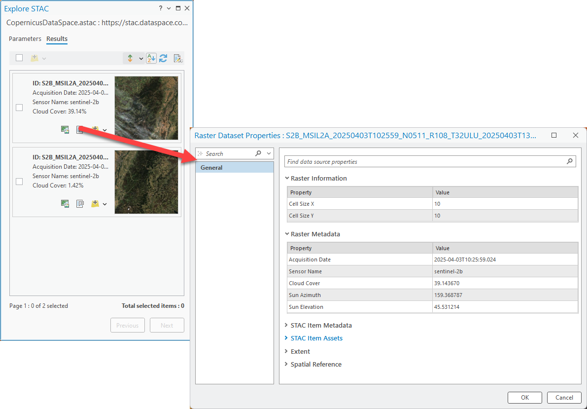 The results thumbnails with detailed image metadata