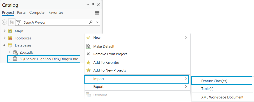Import feature class to an enterprise geodatabase