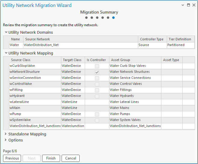 Summary page of the Utility Network Migration Wizard in ArcGIS Pro 3.5