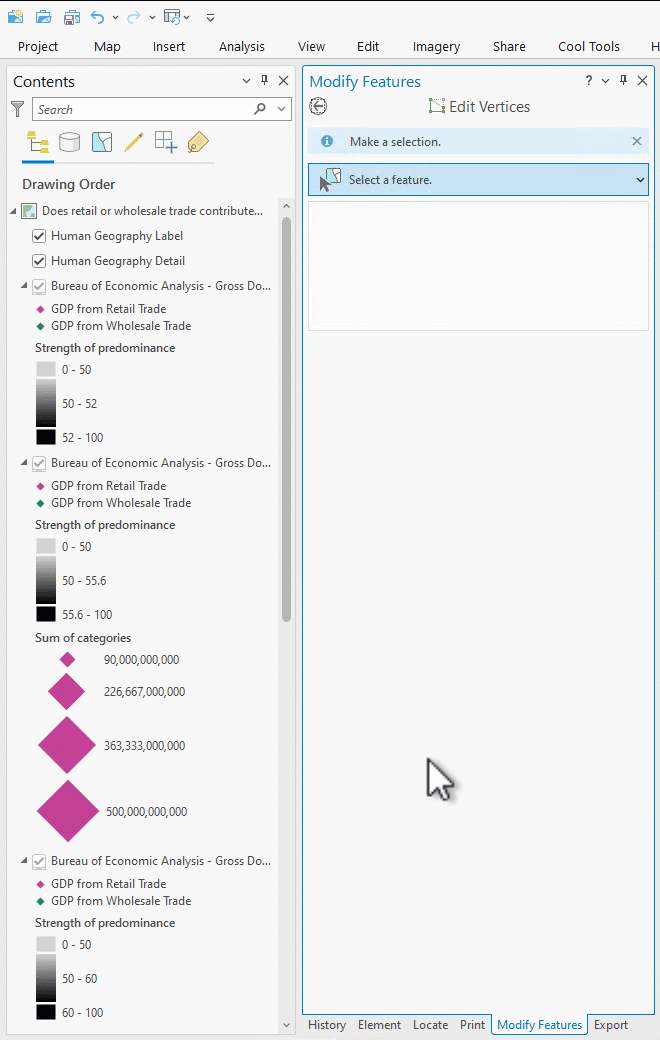 GIF showing the reset panes command in ArcGIS Pro