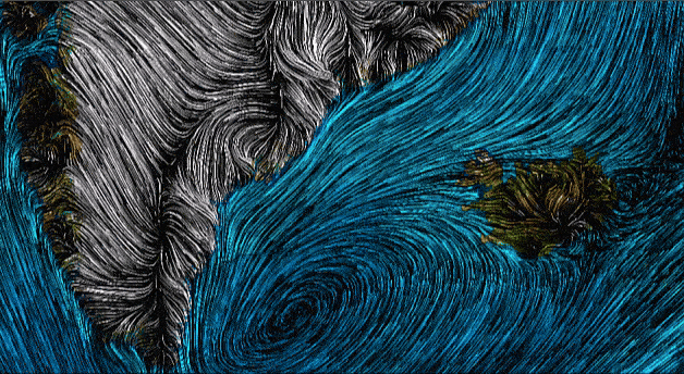wind speed and direction, tinted by underlying surface color