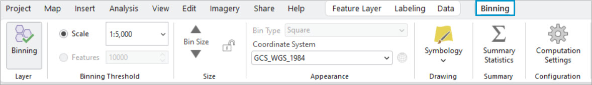The Binning option on the ribbon
