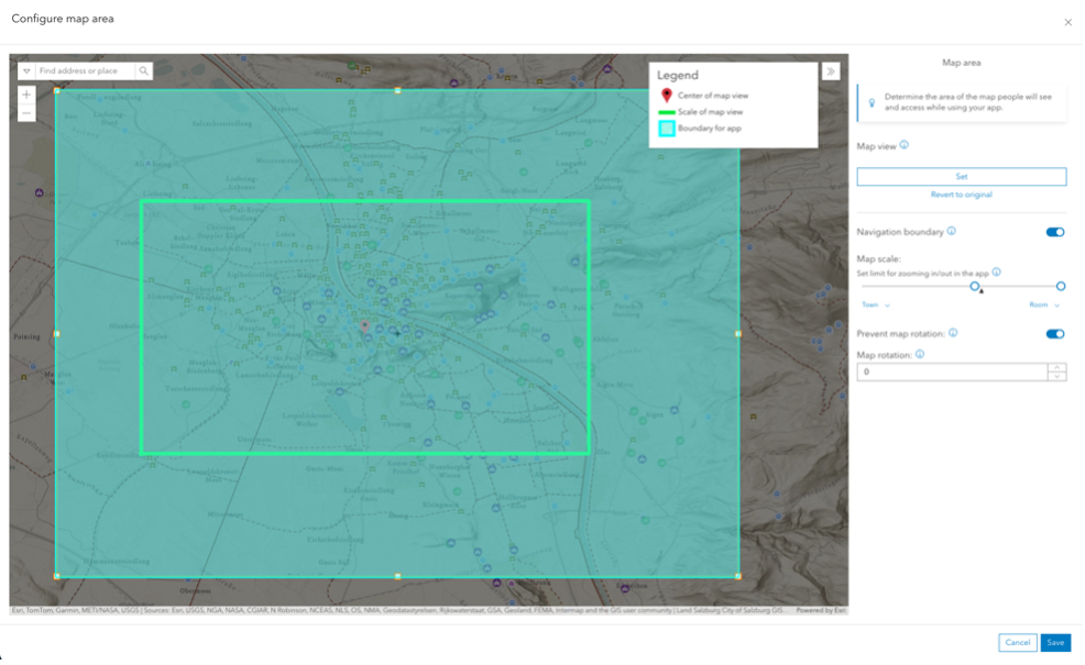 Map area component in app configuration