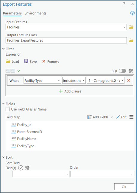 The Export Features geoprocessing tool