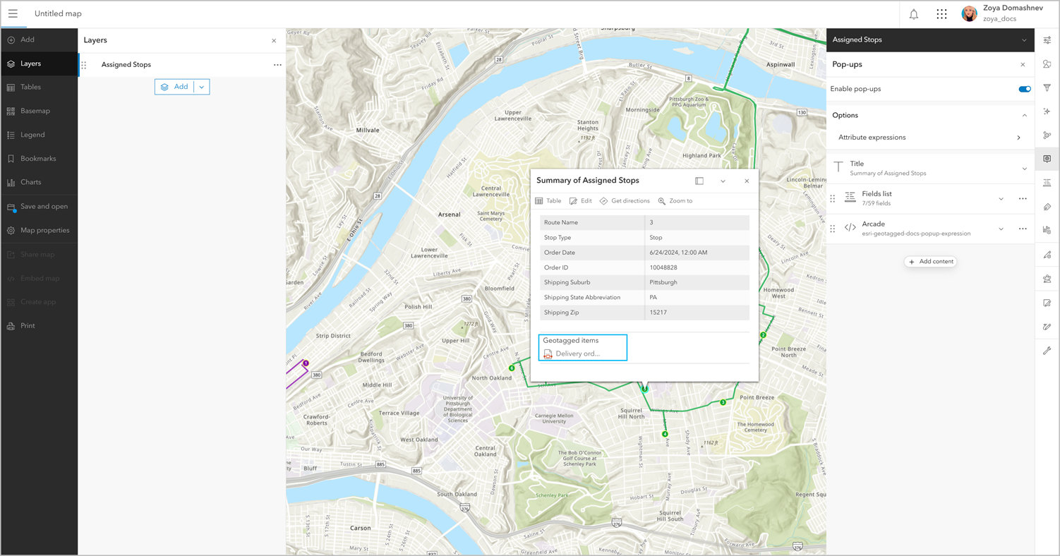 SharePoint documents available in a Map Viewer pop-up