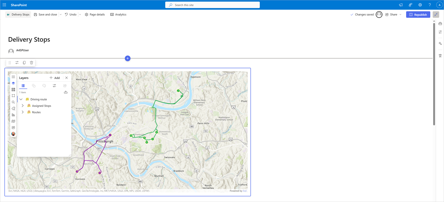 SharePoint site with ArcGIS for SharePoint open