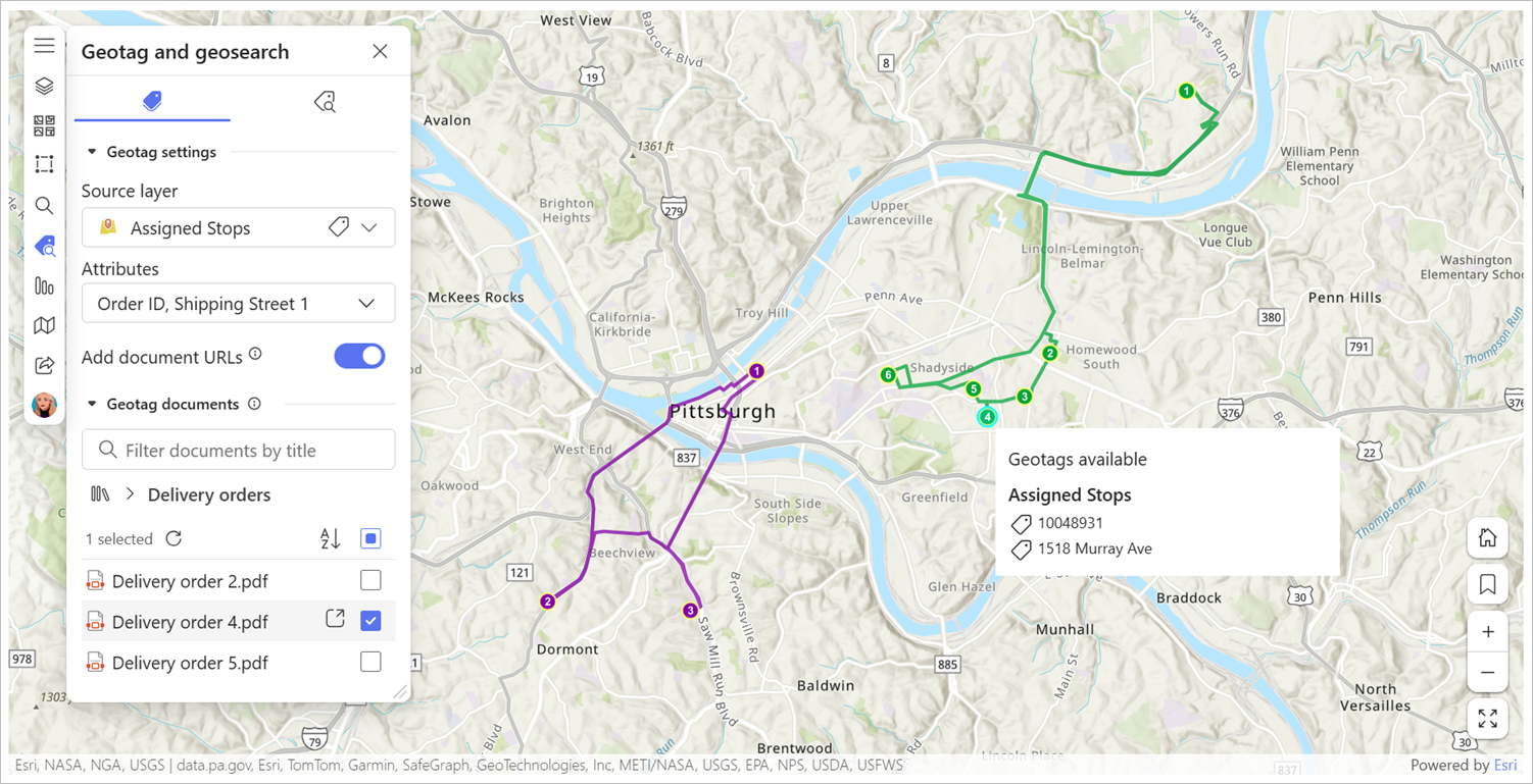 Full ArcGIS for SharePoint map with polyline layers and points with available geotags