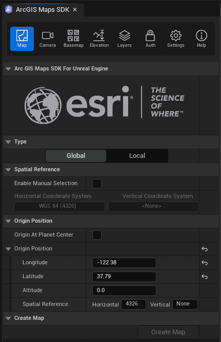 Editor support for setting a map spatial reference has been added to the Map tab in the Map Mode UI.