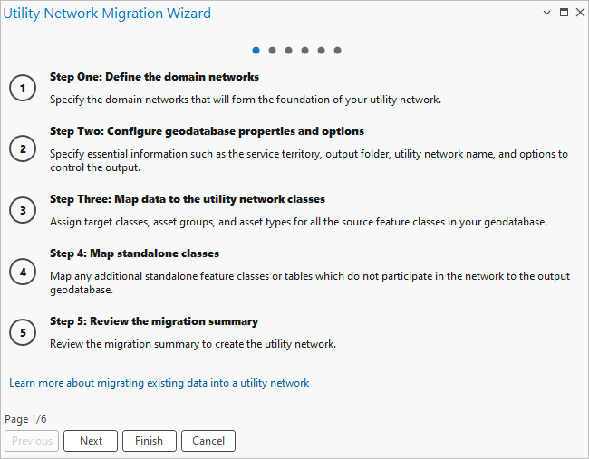 Utility Network migration wizard interface