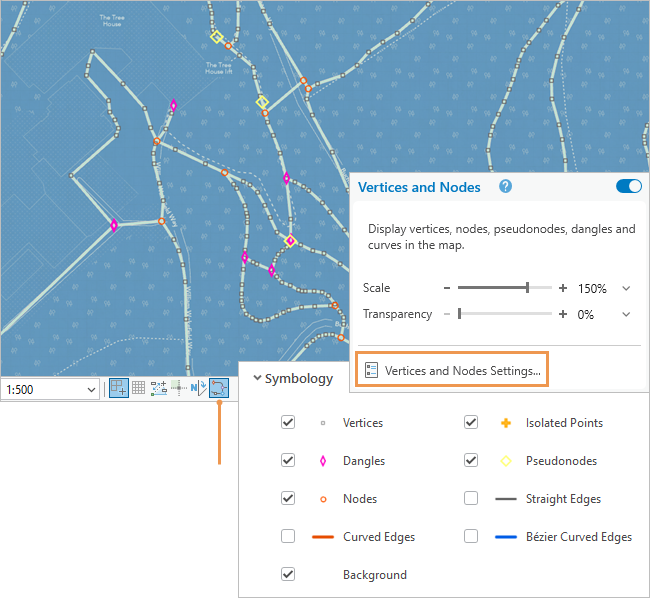 User interface showing how to visualize vertices and nodes