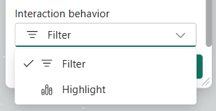 Interaction behavior drop-down menu is showing options Filter and Highlight.