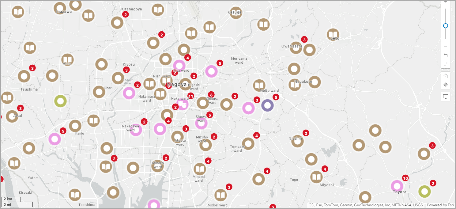 Map community and cultural centers in Japan. 