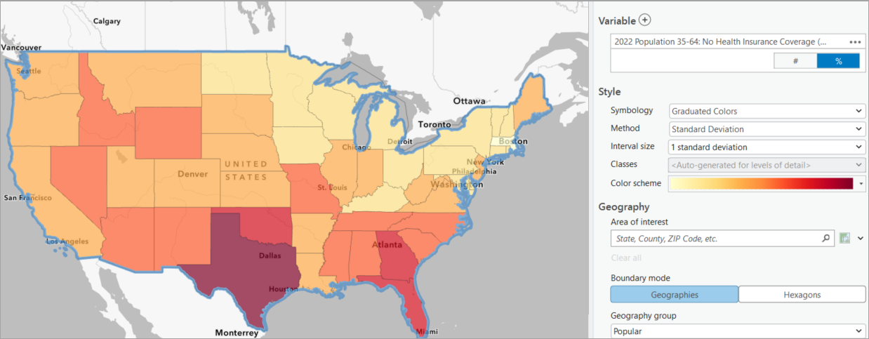 Color-coded layer showing a single variable