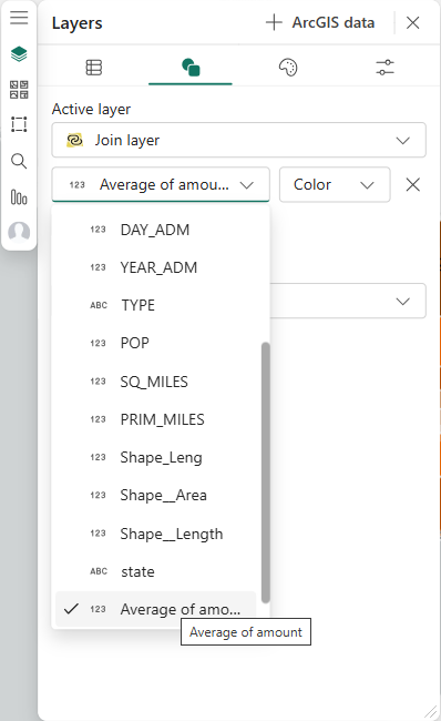 The Layers pane is shown with the Symbology tab selected and Average of amount selected as the Color field.