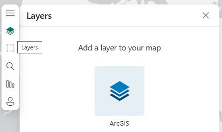 The Layers pane is showing Add a layer to your map with the ArcGIS icon.