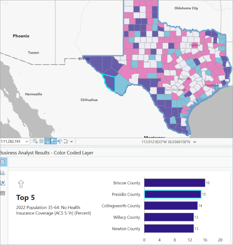 Results pane in color-coded layer workflow