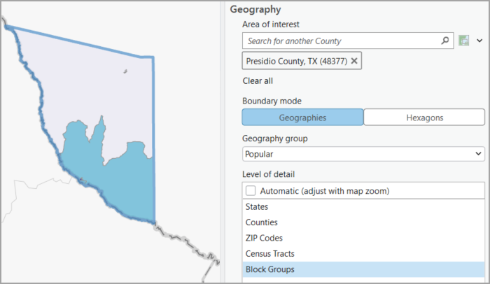 Level of detail menu