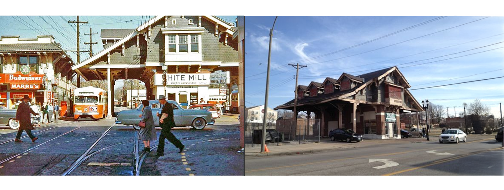 A comparison image of St Louis's MLK corridor in the 1950s vs now