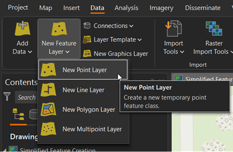 ArcGIS AllSource on the Data tab ribbon with New Point Layer selected