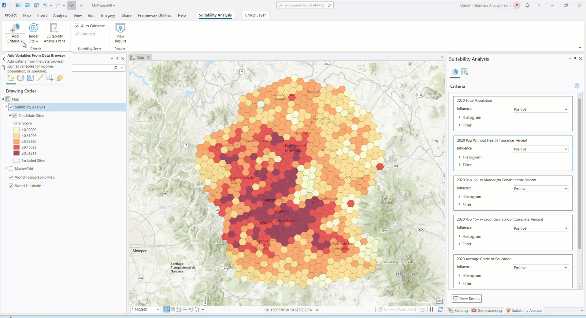 Criteria tool opening as a non-modal floating pane.