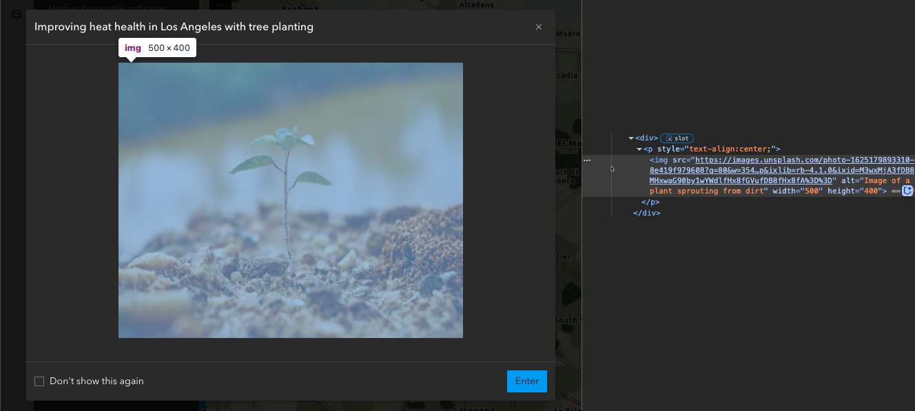 Image showing alternative text in browser developer tools