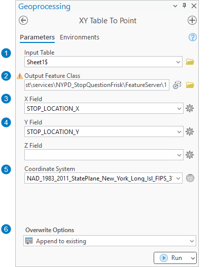 XY Table To Point tool