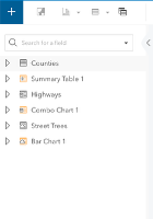 Photo of the different dataset icons in ArcGIS Insights