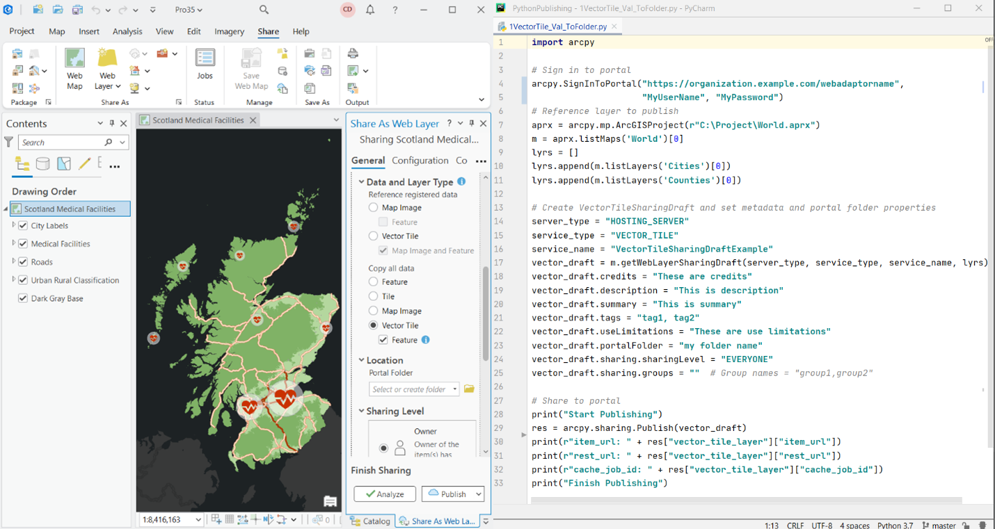 Share a vector tile layer with an associated web feature layer with ArcGIS Pro or Python