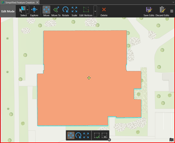 Polygon feature selected with the Move tool activated on the Mapview toolbar