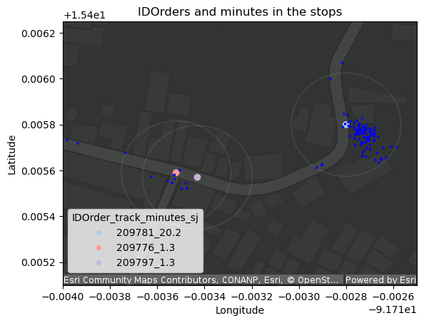 A map visualizes order locations and stop times