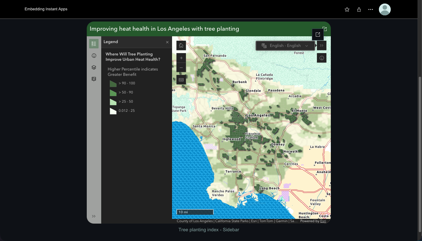 Image of an Instant Apps app embedded in a StoryMap