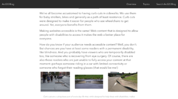 A screengrab of running text and three horizontal inline photos from the blog post Writing accessible ArcGIS StoryMaps content