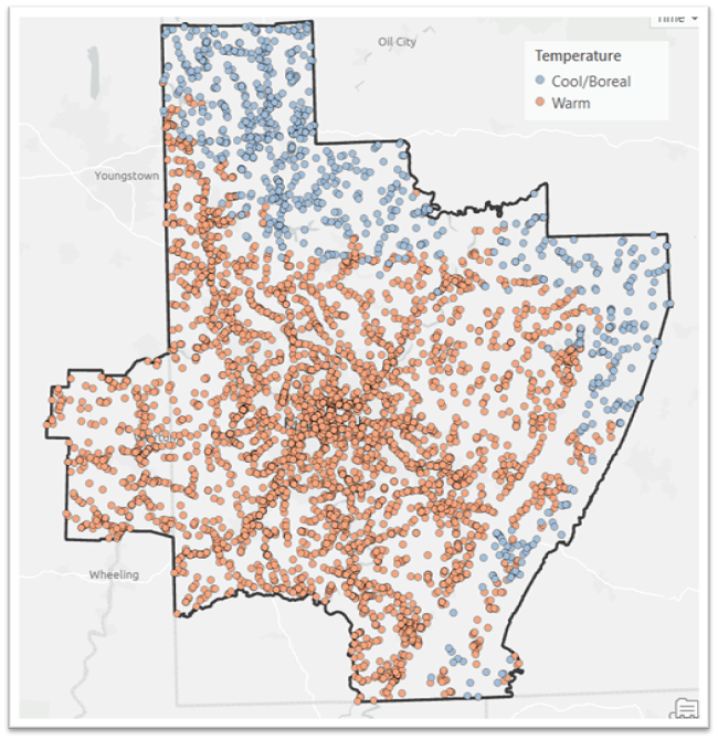 Map showing climate conditions in the Pittsburgh Metropolitan Area.
