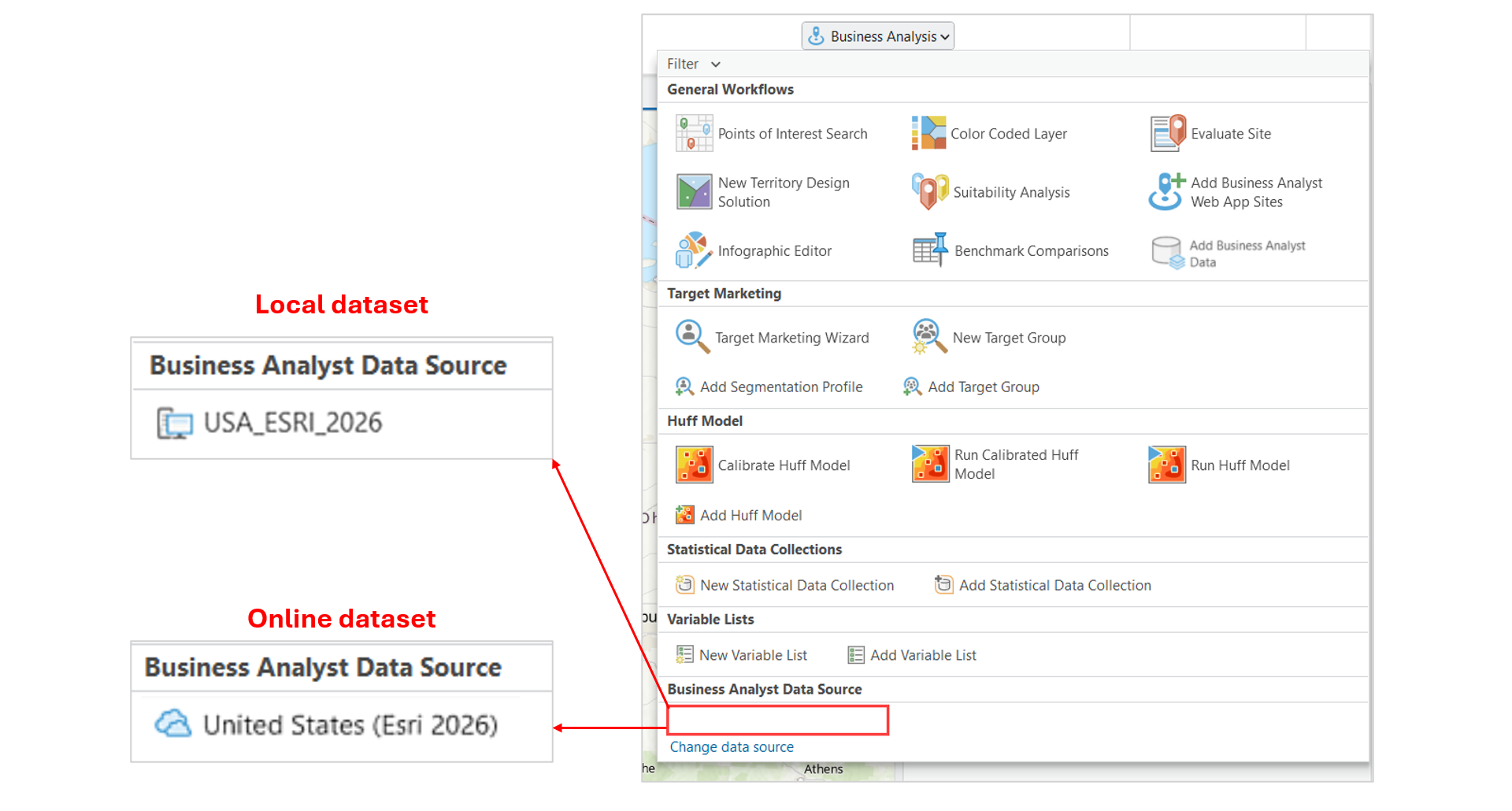 Selecting a local versus online dataset