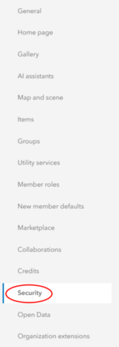 How to navigate to Security in ArcGIS Online