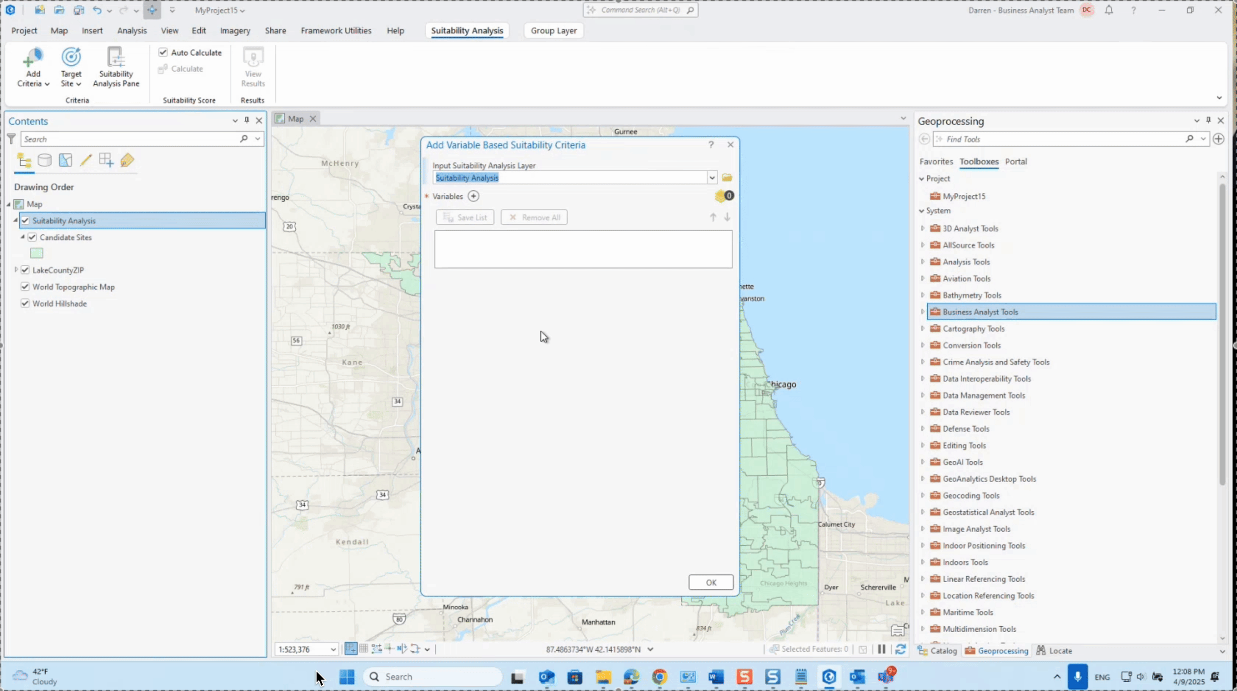 free floating pane in suitability analysis