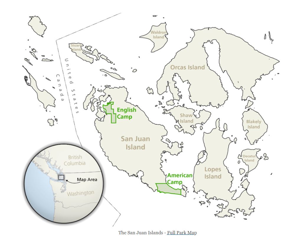 Hand illustrated map of San Juan Island National Historic Park