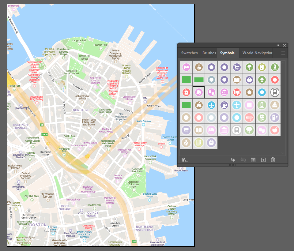 Screenshot of a map of the North End neighborhood of Boston, Massachusetts