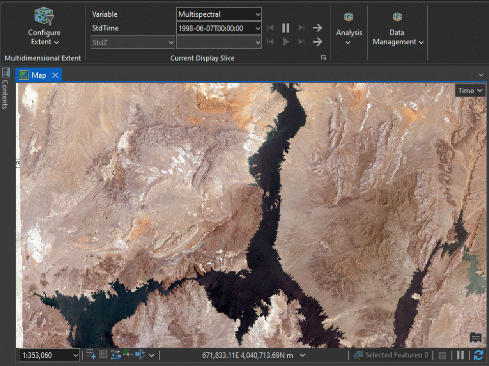 Animated multidimensional imagery layer in ArcGIS Pro.