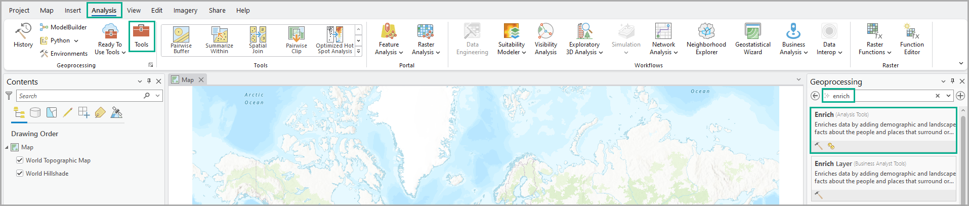 Open the Enrich tool in ArcGIS Pro.