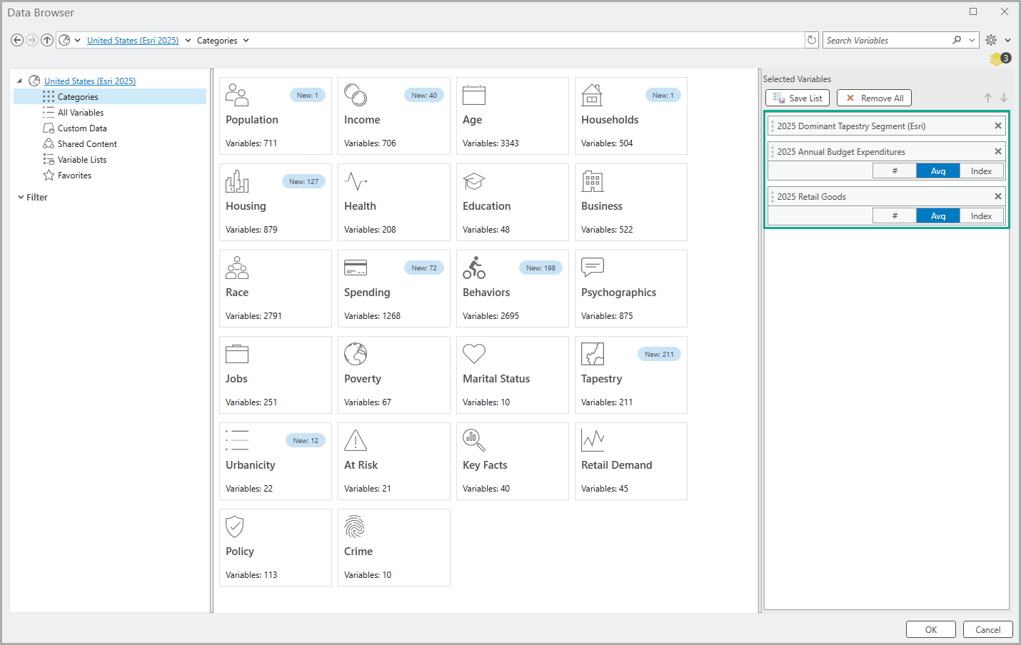 Add variables from the data browser.