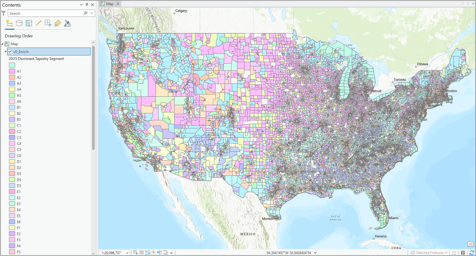 Map Tapestry segments for the US.