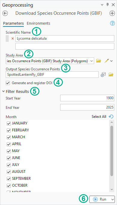 The GBIF tool input and output parameters.