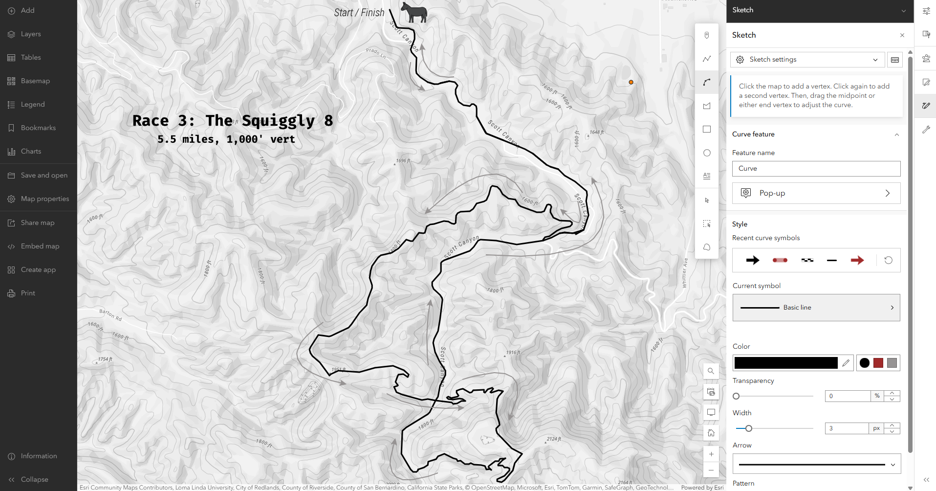 An image illustrating how to use curves as arrows on a map.